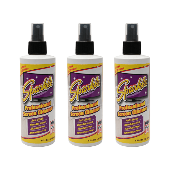 Sparkle Flat Screen & Monitor Cleaner Spray, Ammonia-Free, Alcohol-Free, Anti-Static & Non-Abrasive, Leaves No Streaks, 8 FL OZ Spray Bottle (Pack of 3)