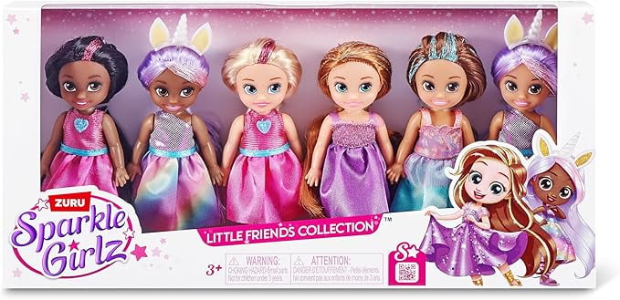 Sparkle Girlz 6 Pack of Princess Dolls by ZURU Fashion, Removable Dresses, Gifts for Girls 4-8, Poseable Fashion Doll, Pretend Play