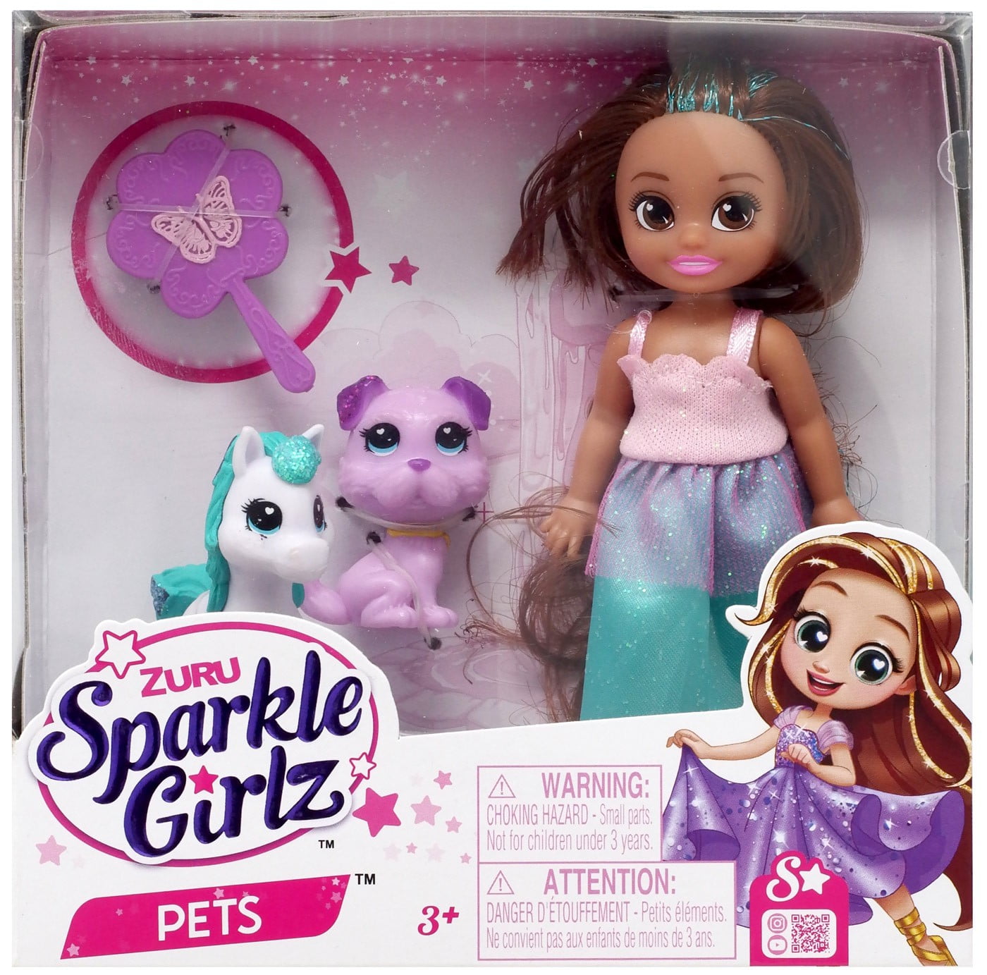 Sparkle Girlz Pets Mini Doll Set (Brunette with Dog)