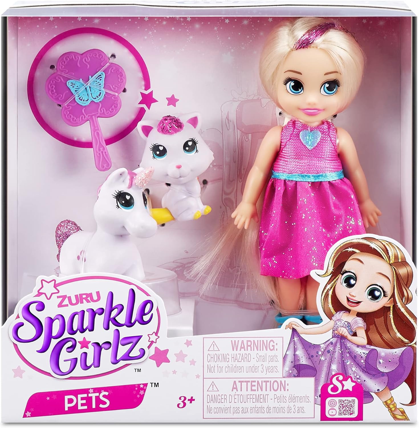 Sparkle Girlz Princess Doll and Pet Set (Pink & Cat Set) by ZURU 2 Pets