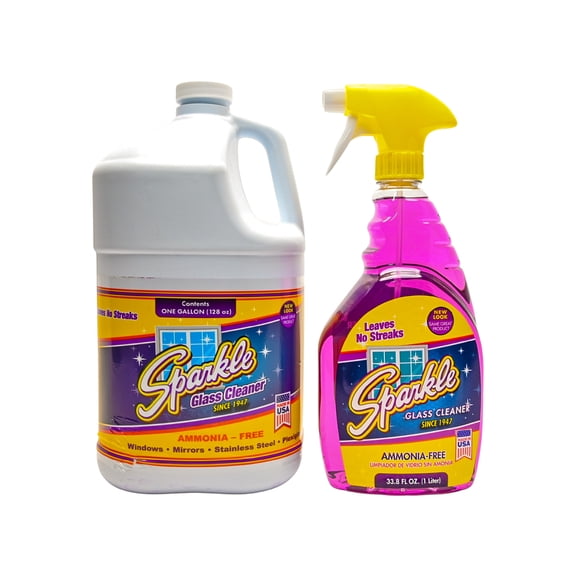 Sparkle Glass Cleaner Spray Bottle & Refill Bottle, Ammonia-Free Original Formula Glass Cleaner, Leaves No Streaks, 33.8 FL OZ Spray Bottle & 1 Gallon Refill Bottle (Pack of 6)