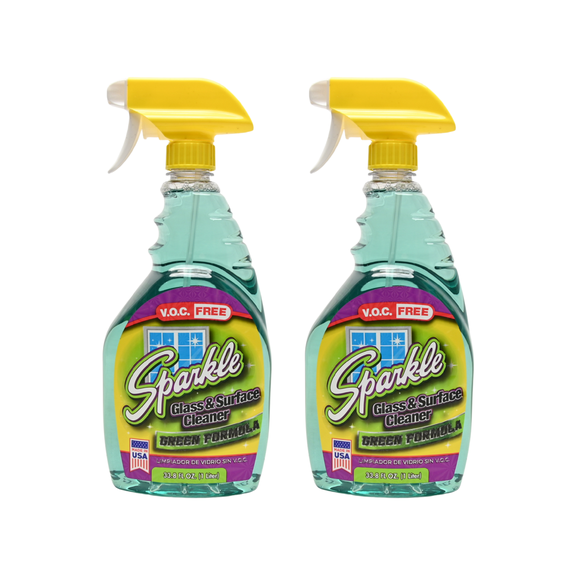Sparkle Glass Cleaner Spray, New Green Formula, V.O.C Free, Leaves No Streaks, 33.8 FL OZ Spray Bottle (Pack of 2)