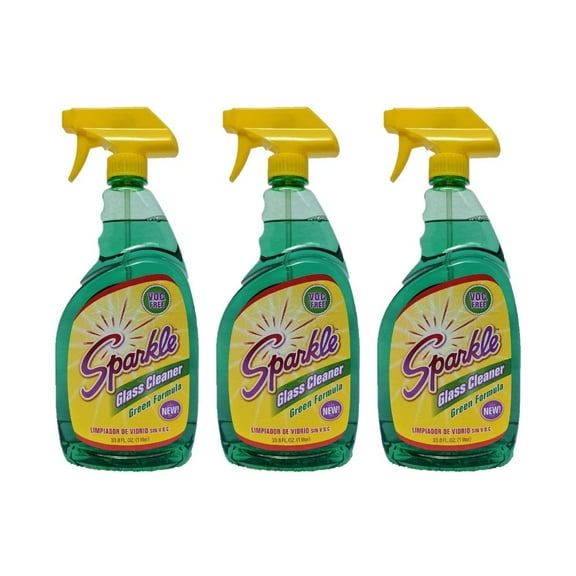 Sparkle Glass Cleaner Spray, New Green Formula, V.O.C Free, Leaves No Streaks, 33.8 FL OZ Spray Bottle (Pack of 3)
