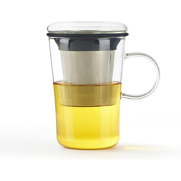 Sparkle-Glass Tea Cup with Infuser, 16 oz | Tea Cup with Infuser and Lid | Scratch Resistant, Microwave Safe Tea Steeper | Tea Mug with Lid | Tea Infuser Mug | Loose Leaf Tea Infuser