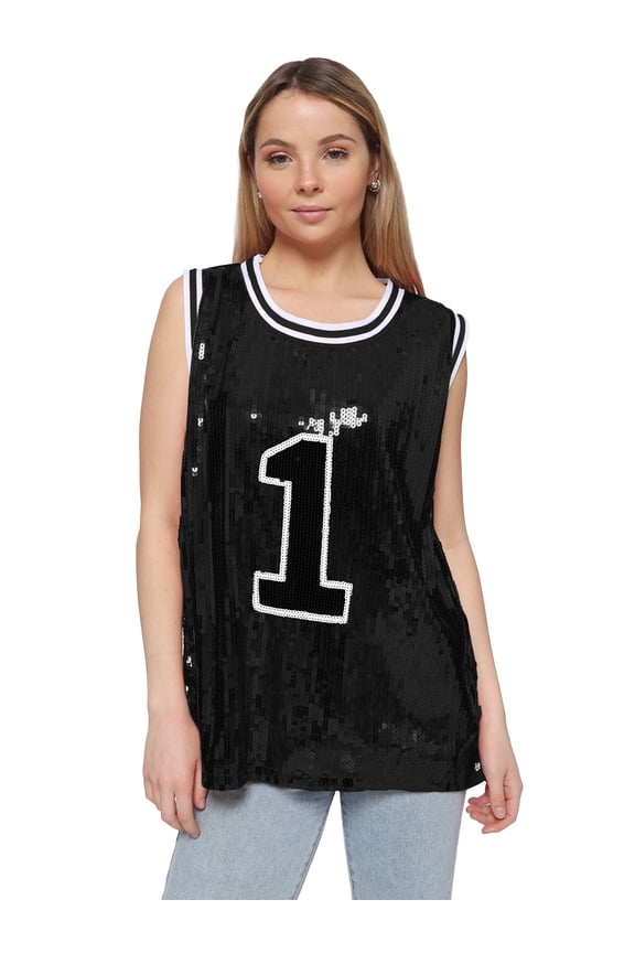 Sparkle Glitter Sequins Hip Hop Jazz Dancing Number 01 T-Shirt Top Blouse Tunic,Black,Medium