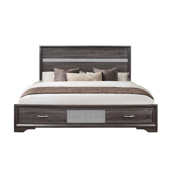 Sparkle Grey King Bed - Panel Headboard And Two Solid Wood Integrated Structure Build 2 + 81.82" W X 79.01" D 48.96" H