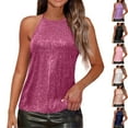 thumbnail image 1 of Sparkle Halter Vest Shirts for Women Dressy Sequin Sleeveless Party Blouse Backless Streetwear Tank Tops,Hot Pink XL, 1 of 6