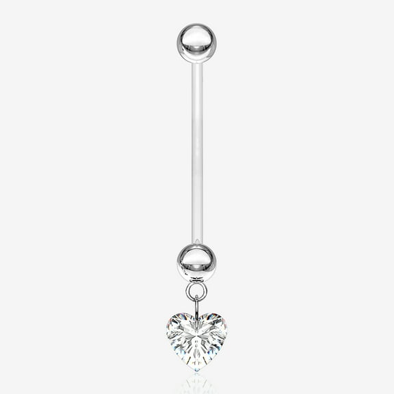 Sparkle Heart Gem Dangle Bio-Flex Pregnancy Belly Button Ring