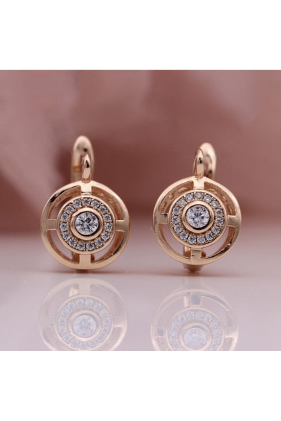 14K Rose Gold Plated Hollow Cubic Zirconia Drop Earrings Engagement Wedding Jewelry