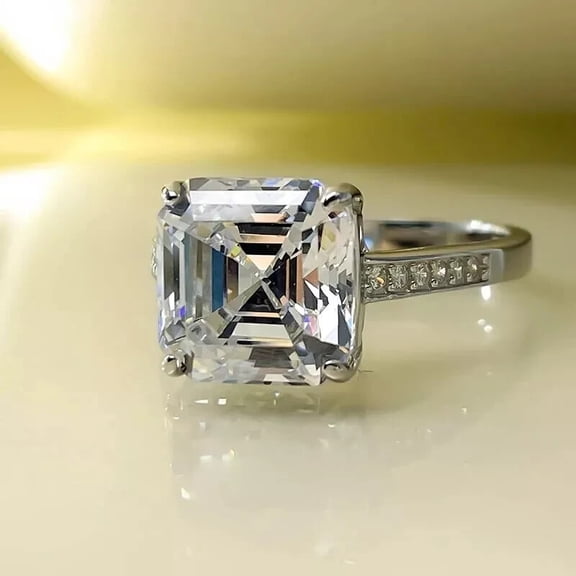 Sparkle Jewels 14K White Gold Finish Asscher Cut Cubic Zirconia Engagement Ring