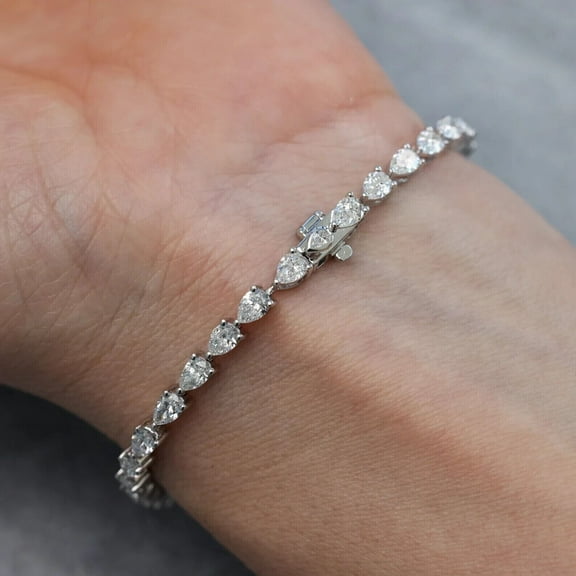 Sparkle Jewels 14K White Gold Finish Pear Cut Cubic Zirconia Cluster Women's Tennis Bracelet Silver
