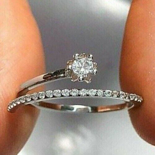 Sparkle Jewels 14K White Gold Finish Round Cut 1.5ct Cubic Zirconia Prong Women Wedding Band Ring