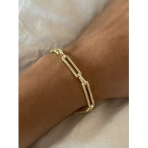 Sparkle Jewels 14K Yellow Gold Finish Round Cubic Zirconia Paperclip Bracelet For Women