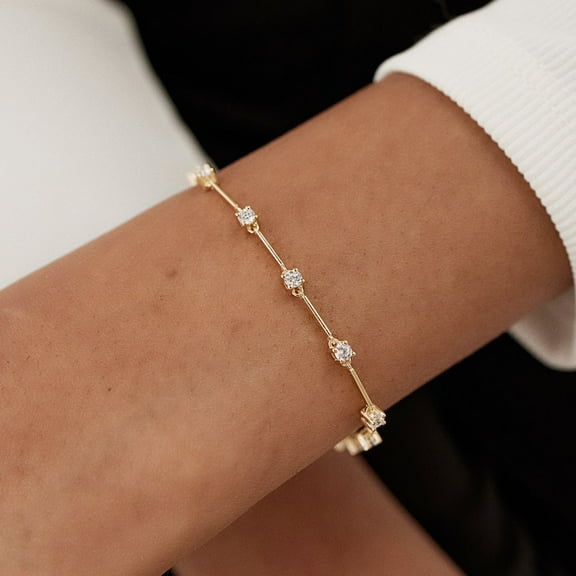 Sparkle Jewels 14K Yellow Gold Finish Round Cubic Zirconia Women's Tennis Link Bracelet