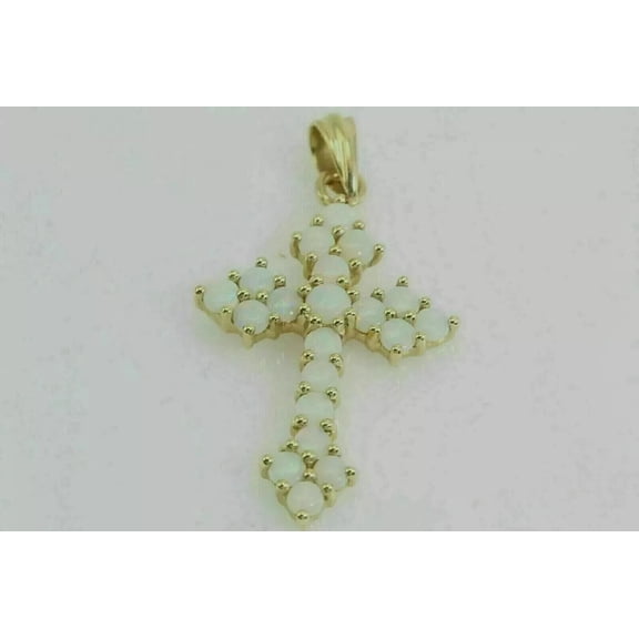 Sparkle Jewels 14K Yellow Gold Finish Round Cut Lab Created Fire Opal Cross Pendant for Women