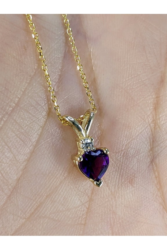 14K Yellow Gold Plated heart Cut Purple CZ Valentine's Gift For Women