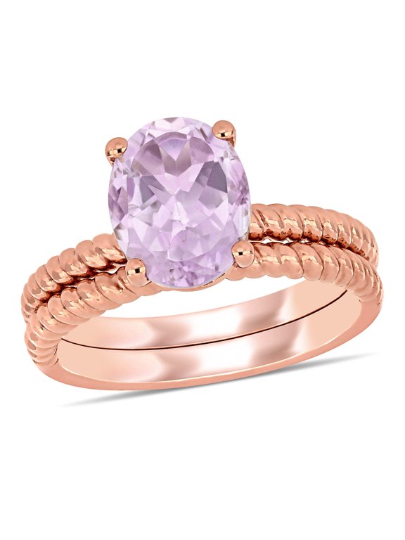 14k Rose Gold Plated Rose de France Solitaire Twisted Bridal Ring set