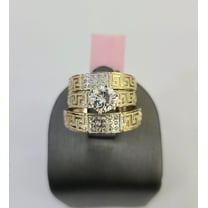 Sparkle Jewels 14k Yellow Gold Finish Ring Set Trio Wedding Band His Her Set Casual Wedding