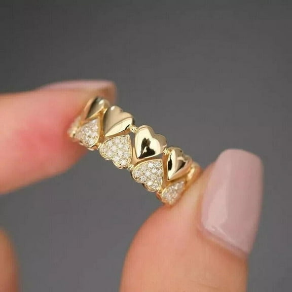 Sparkle Jewels 14k Yellow Gold Plated Heart Shape Women's Wedding Band Ring White Cubic Zirconia