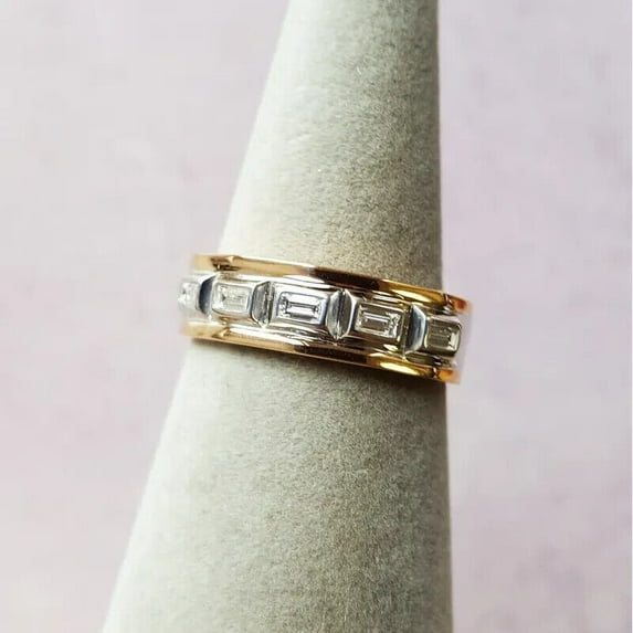 Sparkle Jewels 2.3Ct Baguette Cut CZ Half Eternity Women's Band Ring 14K Yellow Gold Finish
