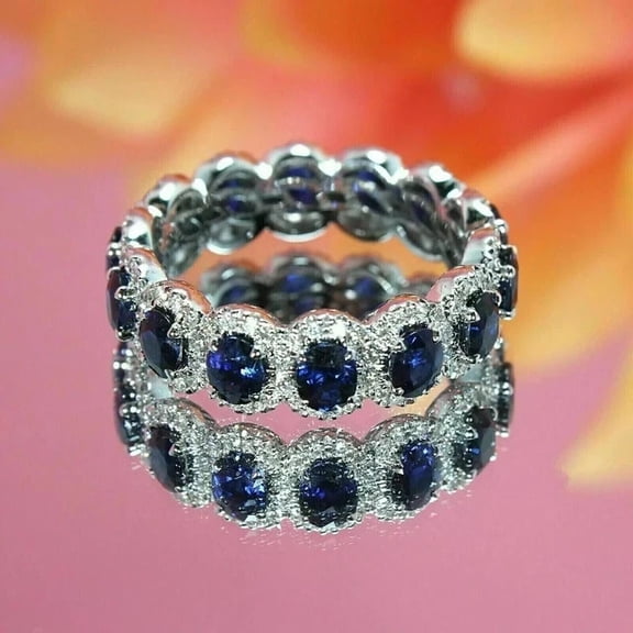 Sparkle Jewels 2.50Ct Oval Cut Lab Created Sapphire Wedding Band Ring In 14K White Gold Plated
