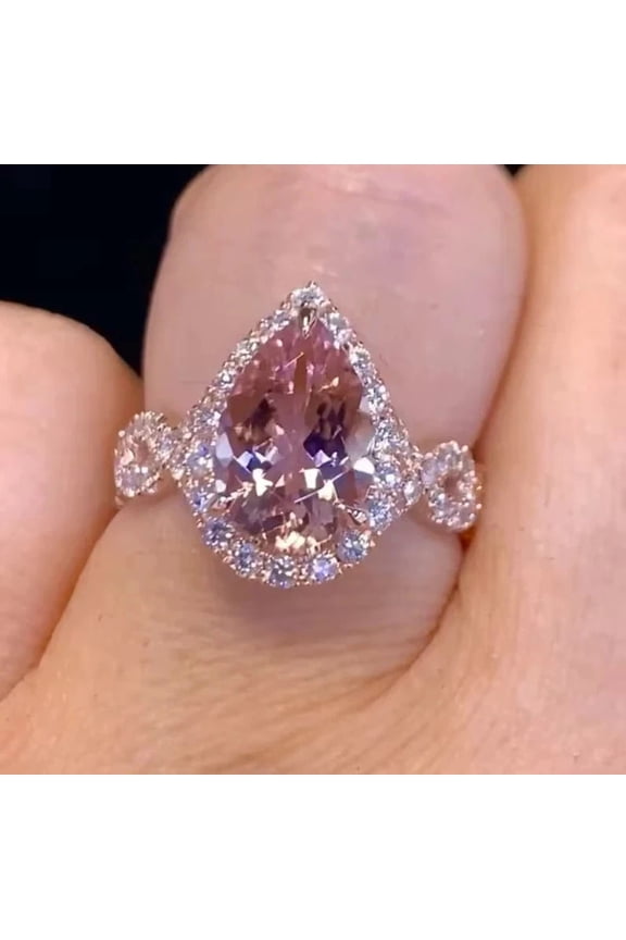 2.50Ct Pear Cut Lab Created Morganite Halo Engagement Ring 14K Rose Gold Plated