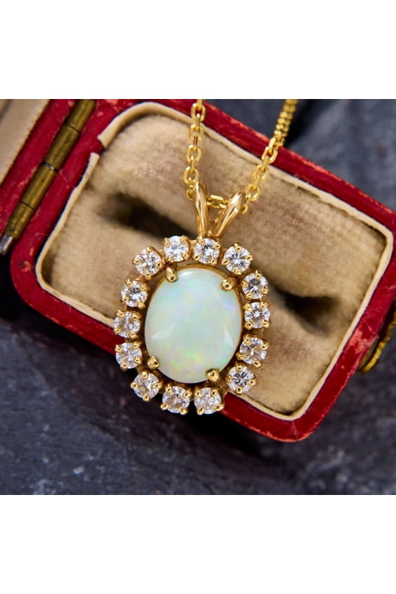 2.5Ct Oval Cut Lab Created Fire Opal Halo Women's Pendant Chain 14K Yellow Gold Finish Silver