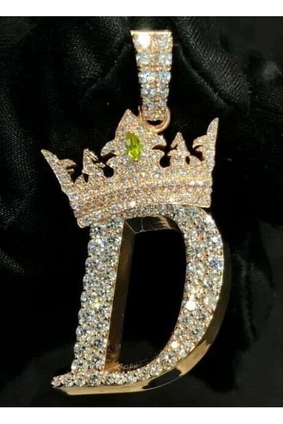 Sparkle Jewels 2 CT Round Moissanite Cluster Initial Letter "D" Pendant Charm 14K Yellow Gold Finish