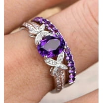Sparkle Jewels 2Ct Oval Cut Purple CZ Bridal Wedding Ring Set 14K White Gold Plated