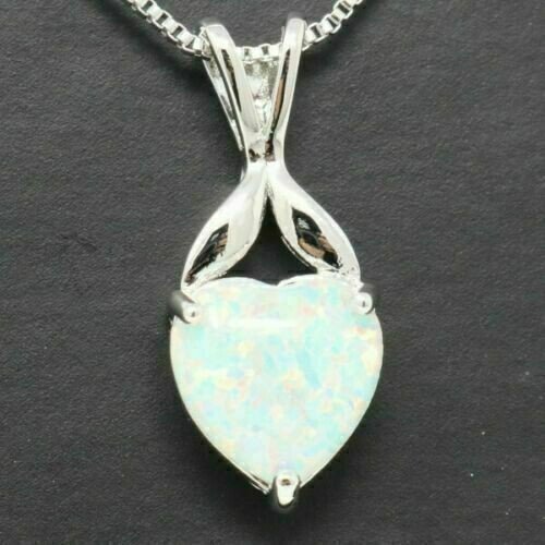 Sparkle Jewels 2ct Heart Cut Lab Created Fire Opal Women Pendant Free Chain 14k White Gold Finish