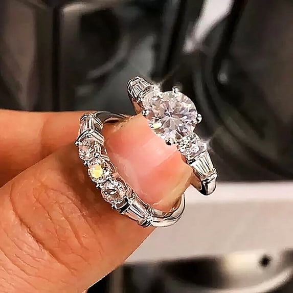 Sparkle Jewels 2pcs/set 925 Silver Ring Set Women Cubic Zirconia Jewelry Gift