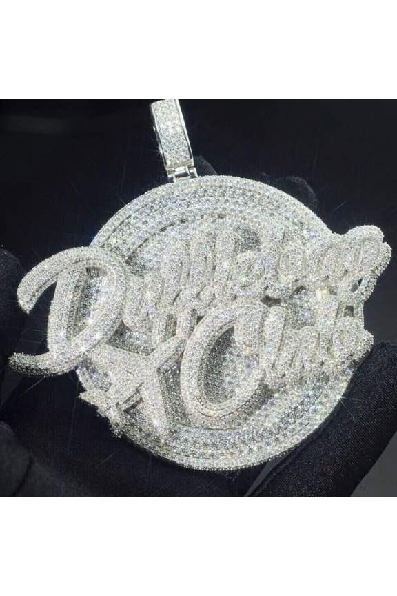 3 CT Round VVS1 Cubic Zirconia Cluster Custom Name Pendant Charm 14K White Gold Plated Sterling Silver