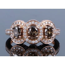 Sparkle Jewels 3-Stone Brown CZ Halo Ring in Rose Gold Finish Elegant Oval Cut Anniversary or Statement Jewelry