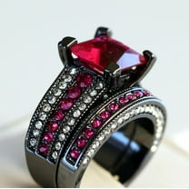 Sparkle Jewels 3Ct Princess Pink CZ 14K Black Gold Plated Bridal Engagement Ring Set