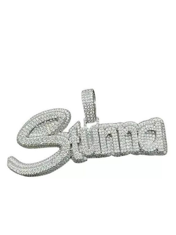 4 CT Round Cubic Zirconia Cluster Custom Name Pendant Charm 14K White Gold Plated Silver