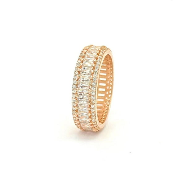 Sparkle Jewels Baguette Cut Cubic Zirconia Women's Eternity Band Ring 14K Yellow Gold Finish