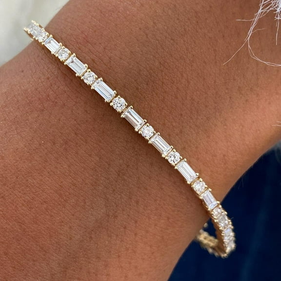 Sparkle Jewels Baguette & Round Cubic Zirconia Women's Tennis Bracelet 14K White Gold Finish