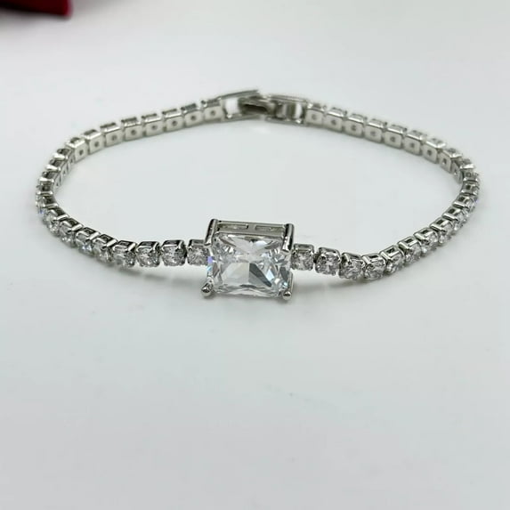 Sparkle Jewels Cluster Tennis Bracelet 14K White Gold Finish White Cubic Zirconia for Women