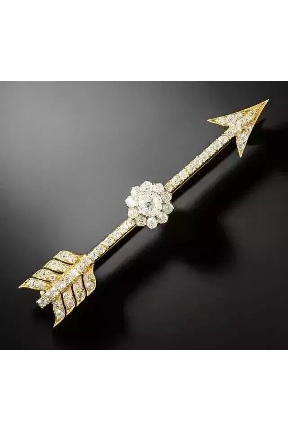 Cubic Zirconia 1.66Ct Round Cut Arrow Charm Women Brooch Pin 14K Yellow Gold Plated