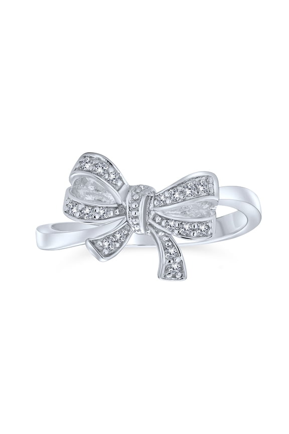 Cubic Zirconia CZ Ribbon Bow Ring Band 925 Sterling Silver Gold Plated