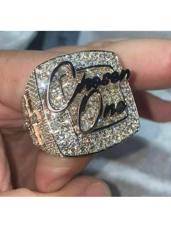 Cubic Zirconia "Chosen One" Custom Men's Pinky Ring 14K White Gold Finish Silver