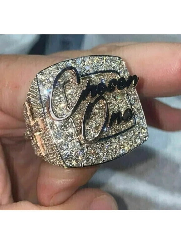 Cubic Zirconia "Chosen One" Custom Men's Pinky Ring 14K White Gold Finish Silver