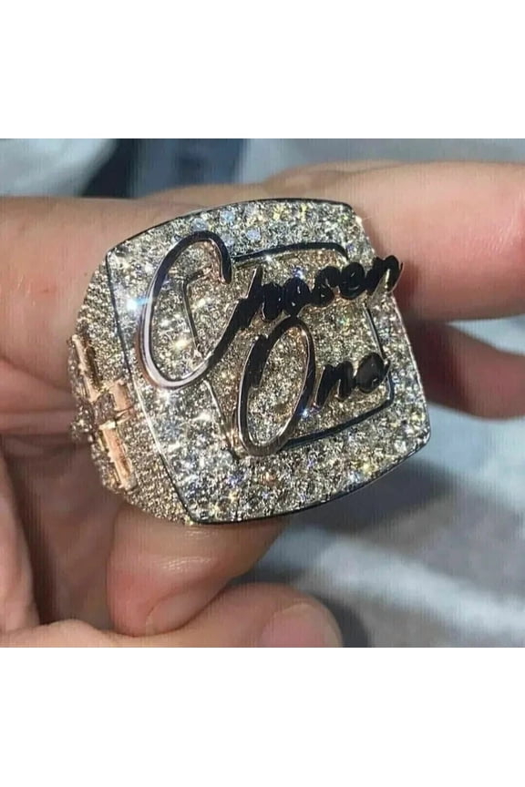 Cubic Zirconia "Chosen One" Custom Men's Pinky Ring 14K White Gold Finish Silver