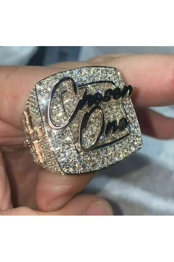 Cubic Zirconia "Chosen One" Custom Men's Pinky Ring 14K White Gold Finish Silver