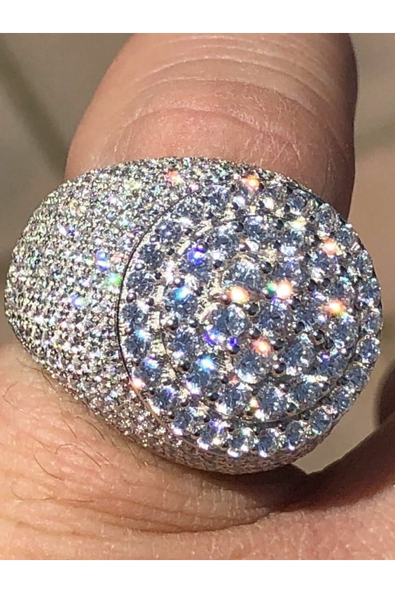 Cubic Zirconia Cluster Men's Engagement Pinky Ring 14K White Gold Finish Silver