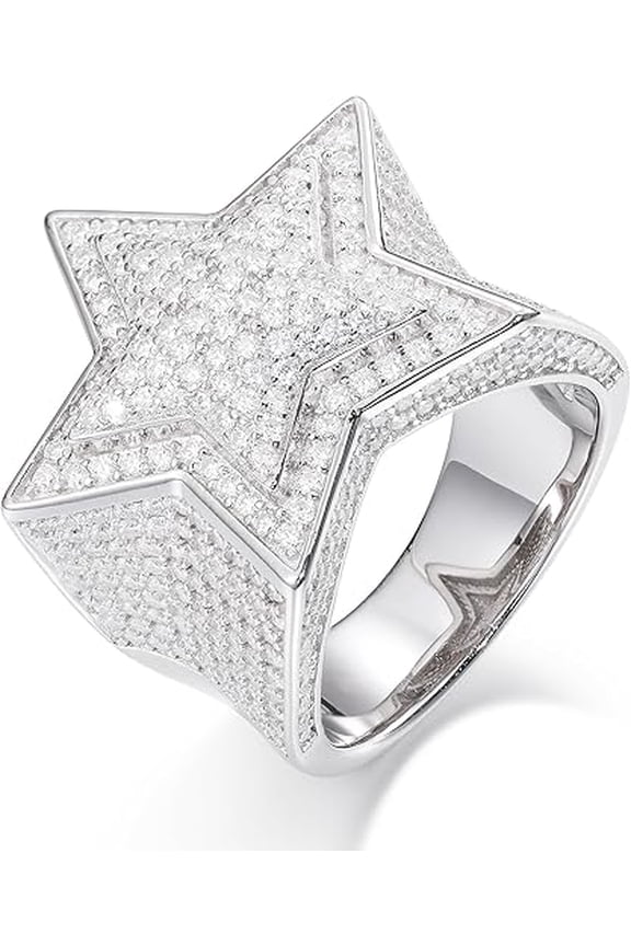Cubic Zirconia Men's Star Cluster Engagement Pinky Ring 14K White Gold Finish Silver