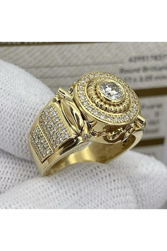 Cubic Zirconia Men's Wedding Pinky Ring 14K Yellow Gold Plated Silver