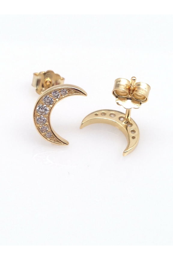 Half Moon Push Back Earrings Round Cut Cubic Zirconia 14K Yellow Gold Finish Silver