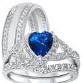 thumbnail image 1 of Sparkle Jewels Heart Cut Blue CZ His and Her 3 Piece TRIO Wedding Ring Set 14K White Gold Finish, 1 of 5