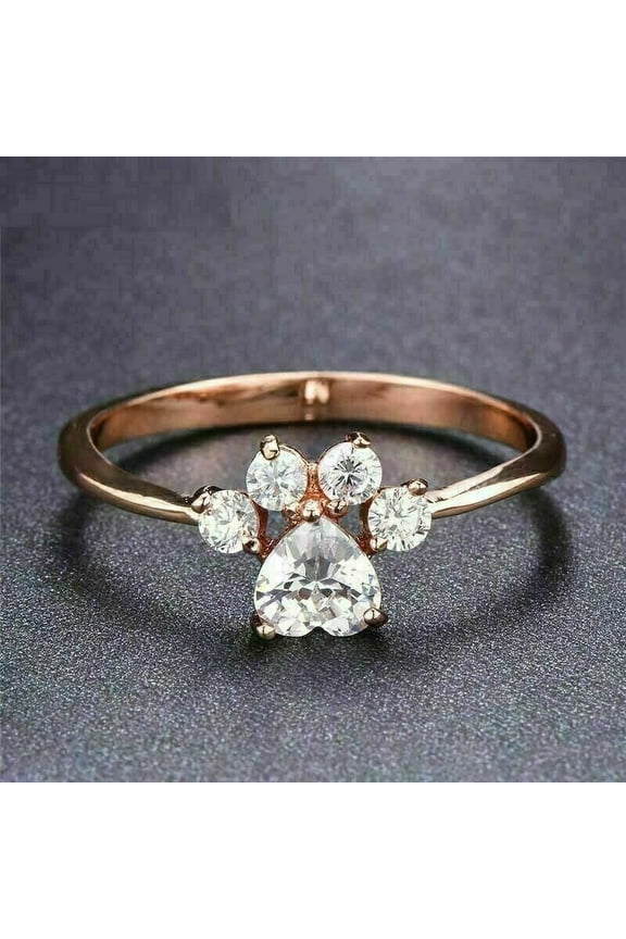 Heart Cut Diamond Women's Dog Paw Engagement Ring 14k Rose Gold Plated Silver
